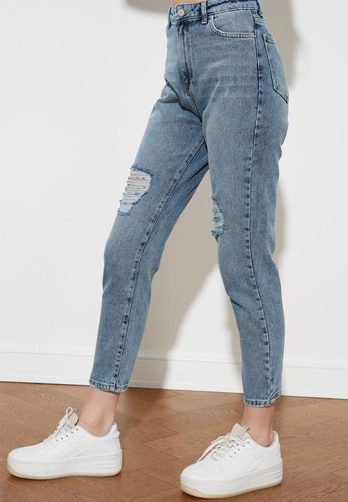 Trendyol - Ripped detailed high waist mom jeans - blue