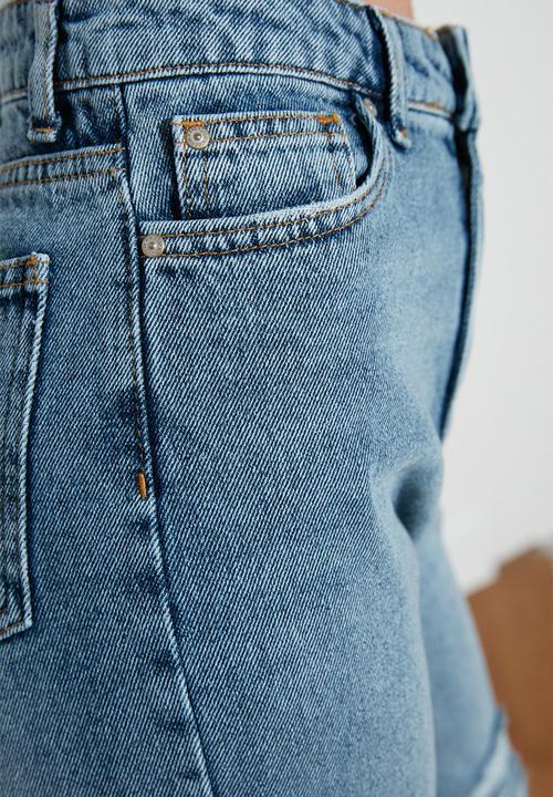 Trendyol - Ripped detailed high waist mom jeans - blue