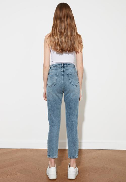 Trendyol - Ripped detailed high waist mom jeans - blue