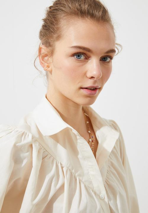 Trendyol - Beyaz balloon sleeves shirt - white