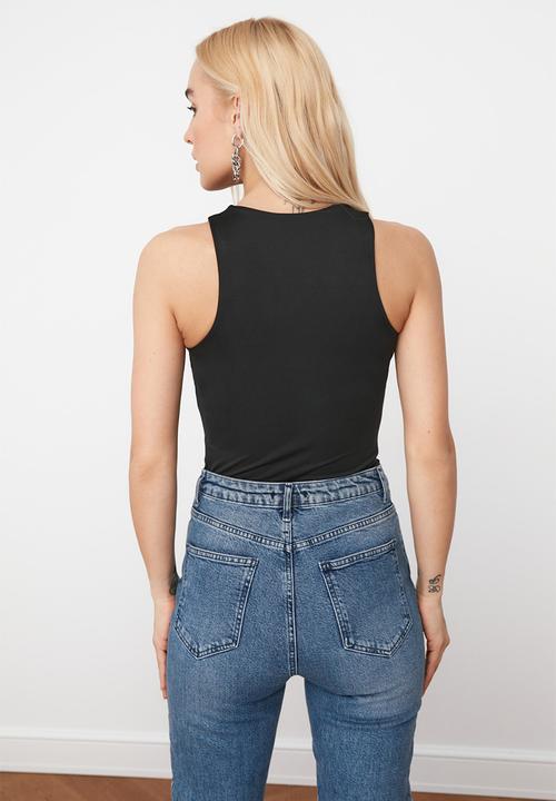 Trendyol - Siyah snap fastener knitted body - black