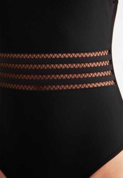 Trendyol - Mesh detailed one shoulder swimsuit - black