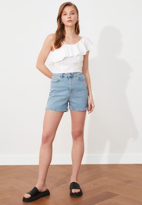 Trendyol - Mom denim shorts - blue