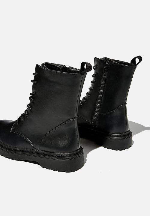 Cotton On - Freda combat lace up boot - black