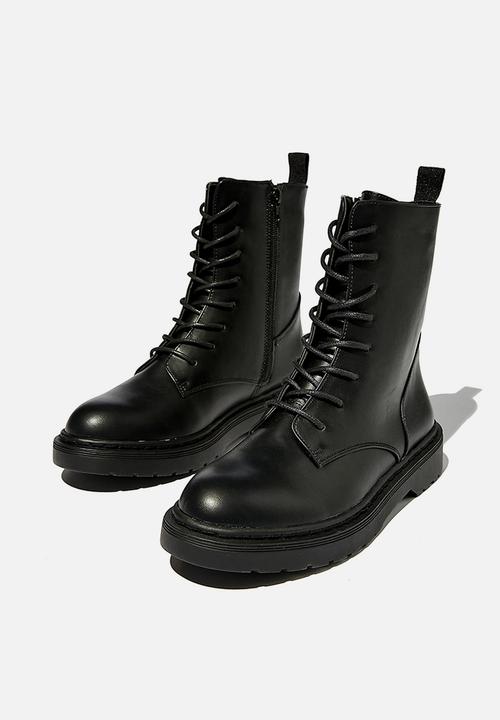 Cotton On - Freda combat lace up boot - black