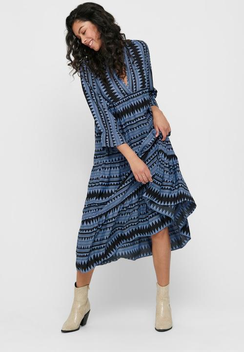 ONLY - Naya athena 3/4 long dress wvn - blue & black