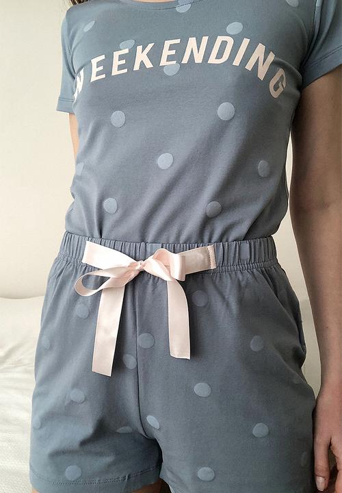 Trendyol - Polka dot short pajamas set - blue