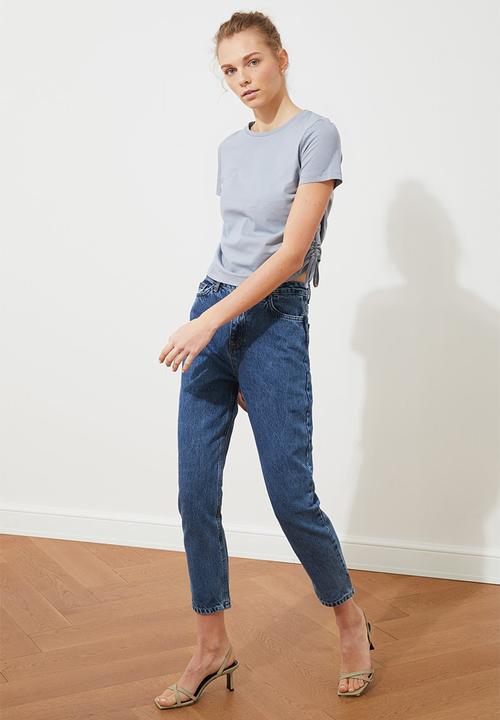Trendyol - Gri shirred basic knitted T-shirt - grey
