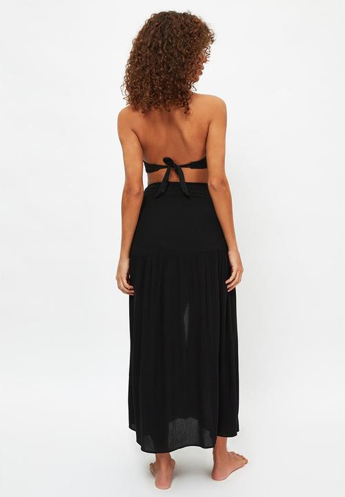 Trendyol - Black tied sarong viscose skirt - black