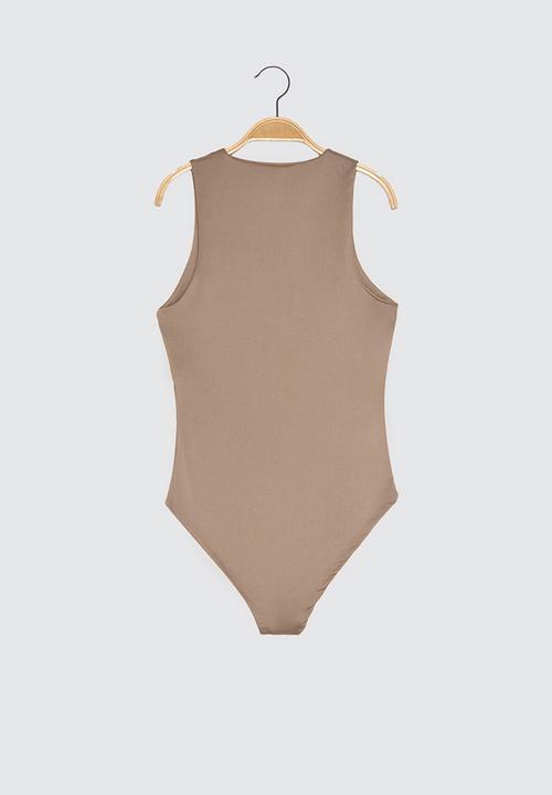 Trendyol - Vizon snap fastener knitted bodysuit - taupe
