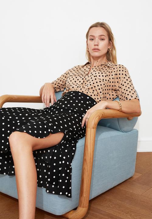 Trendyol - Polka dot pattern knitted skirt - black & white 