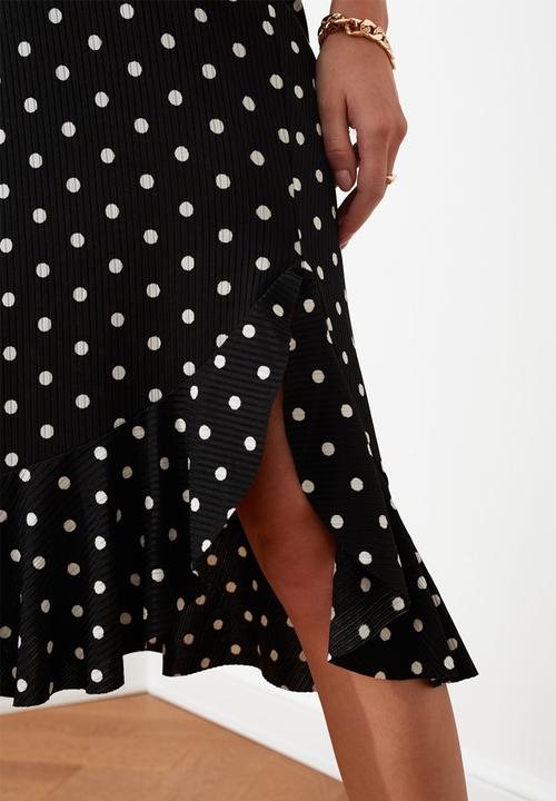 Trendyol - Polka dot pattern knitted skirt - black & white 