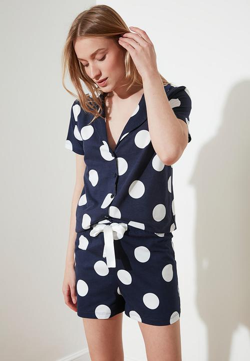 Trendyol - Polka dot knitted pajamas set - navy