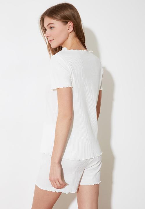 Trendyol - Camisole knitted pajamas set - white