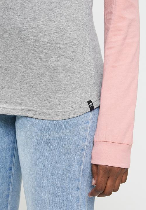 Aca Joe - Raglan long sleeve tee - grey & pink