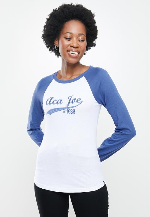 Aca Joe - Raglan long sleeve tee - white & navy