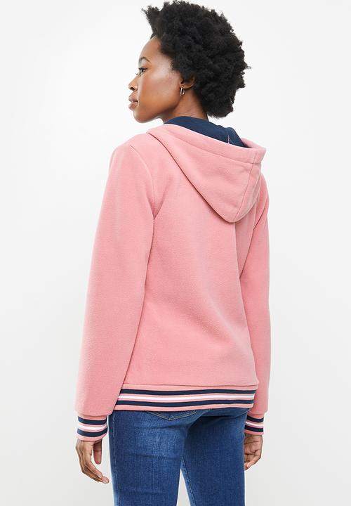 Aca Joe - Polar fleece zip through hoodie - dusty pink