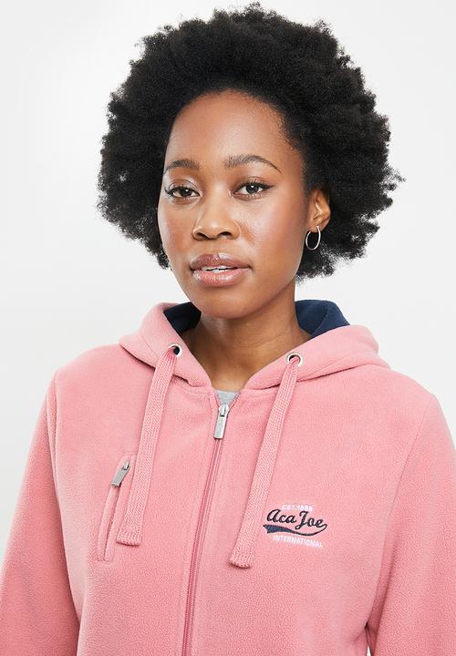 Aca Joe - Polar fleece zip through hoodie - dusty pink