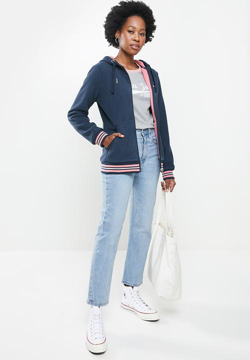 Aca Joe - Polar fleece zip through hoodie- navy