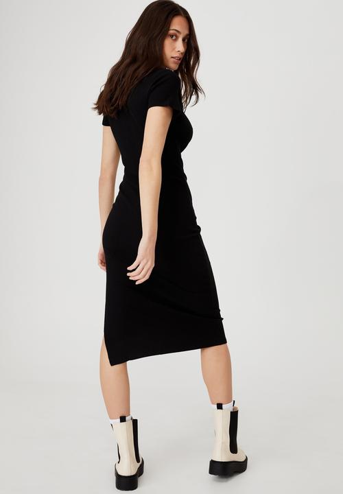 Cotton On - Essential split short sleeve midi dress - black