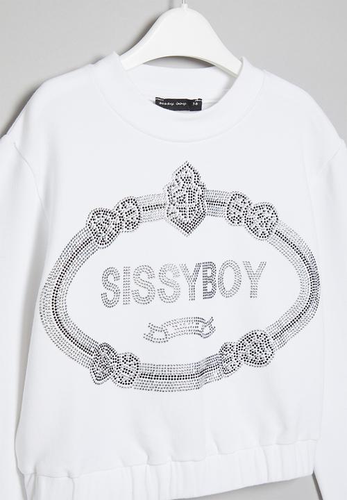 SISSY BOY - Nebraska crew neck with bling logo - white