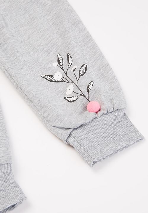 Pop Candy - Girls top & jogger set with pompoms - pink & grey