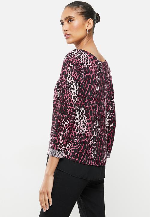 Revenge - Animal print contrast hem jumper - pink