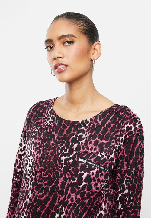 Revenge - Animal print contrast hem jumper - pink