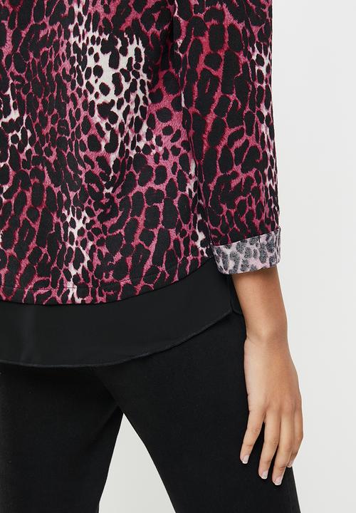 Revenge - Animal print contrast hem jumper - pink