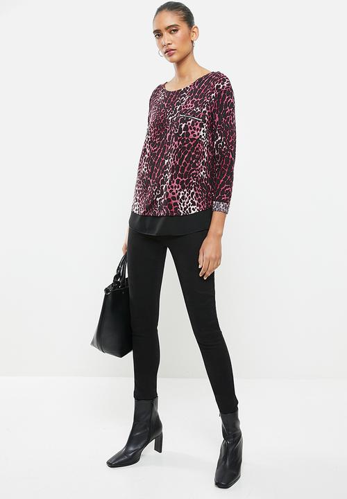 Revenge - Animal print contrast hem jumper - pink