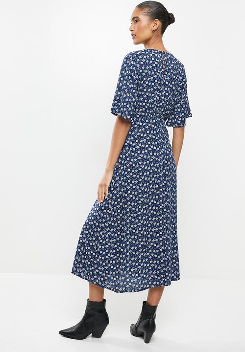 Revenge - Blossom print midi dress - navy