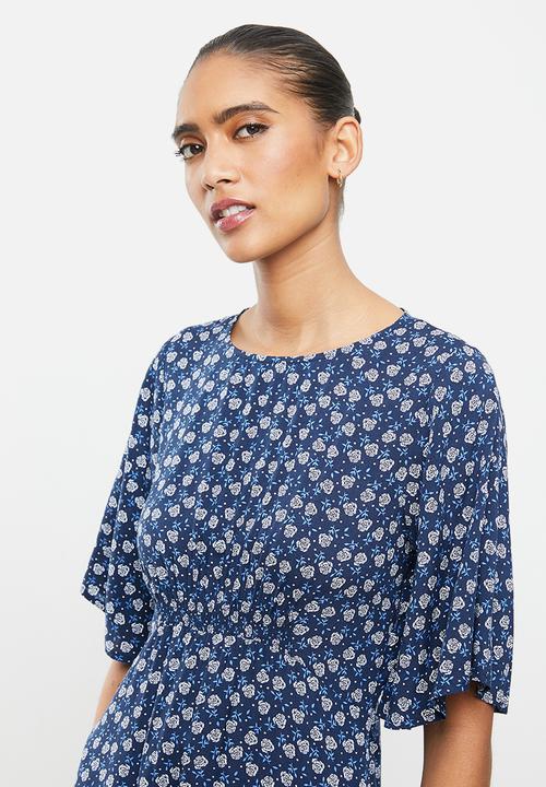 Revenge - Blossom print midi dress - navy