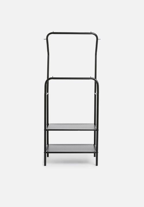 Sixth Floor - Iron cloth rack with mesh shelves - black