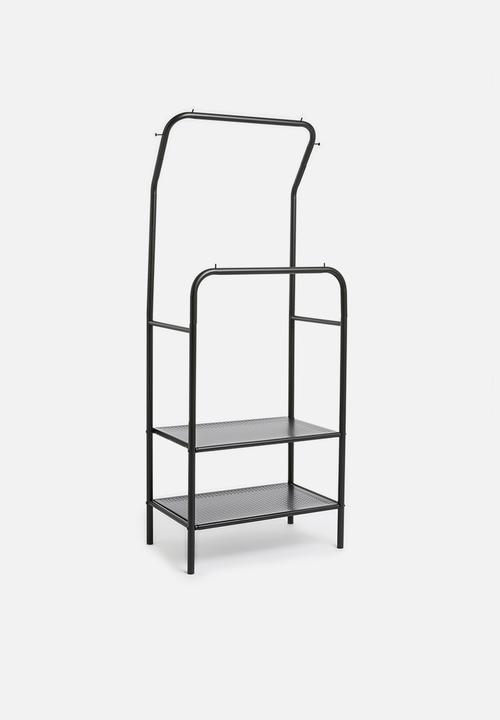 Sixth Floor - Iron cloth rack with mesh shelves - black