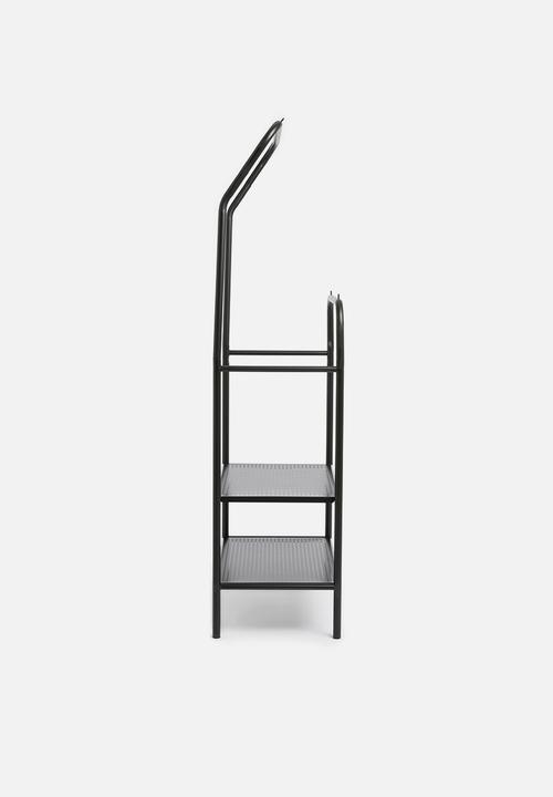 Sixth Floor - Iron cloth rack with mesh shelves - black