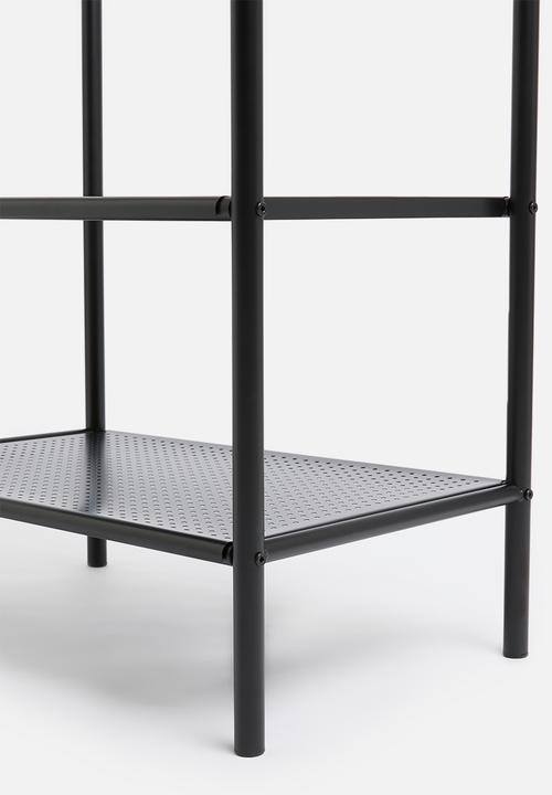 Sixth Floor - Iron cloth rack with mesh shelves - black