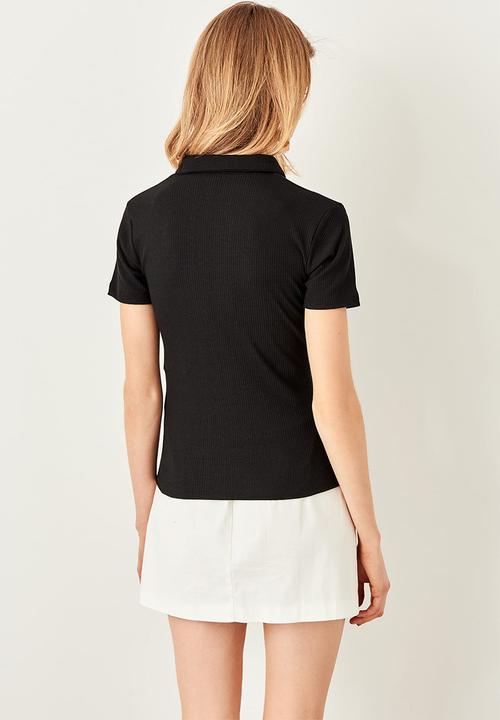 Trendyol - Siyah button detailed corded knit blouse - black