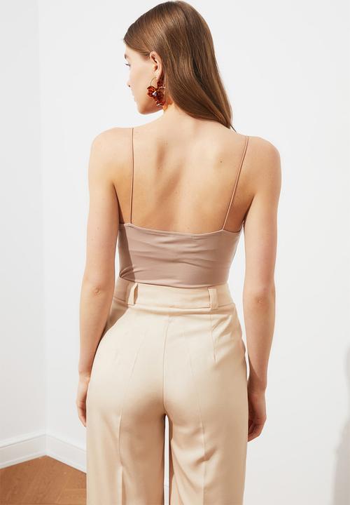 Trendyol - Cowl collar snap fastener knitted body - stone