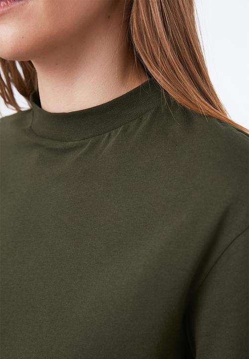Trendyol - Stand collar basic knitted T-shirt - khaki