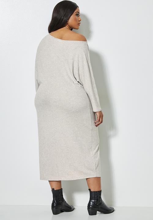 VELVET - Off the shoulder drapped dress - taupe 