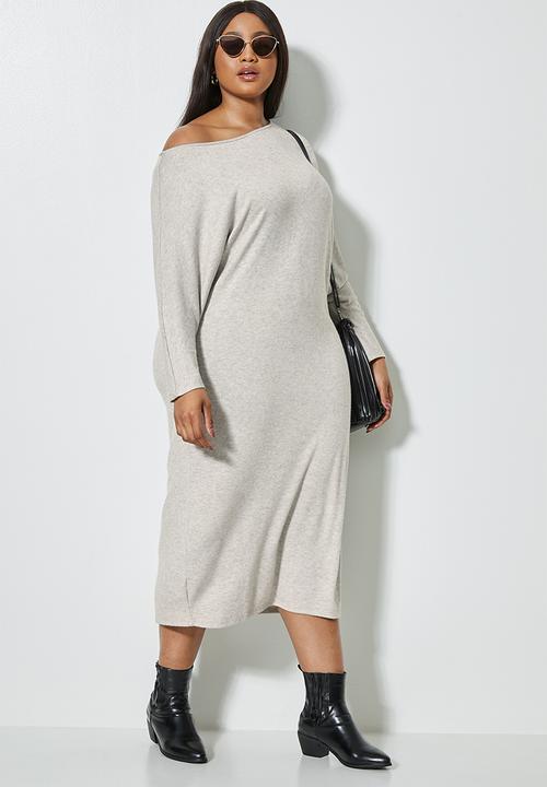 VELVET - Off the shoulder drapped dress - taupe 