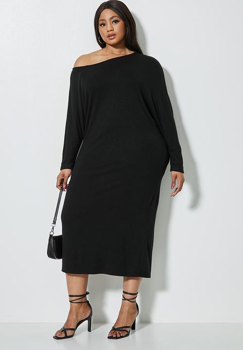 VELVET - Off the shoulder drapped dress - black 