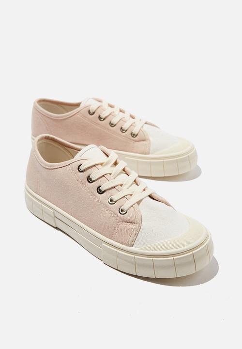 Cotton On - Peggy lace up plimsoll - baby pink ecru multi