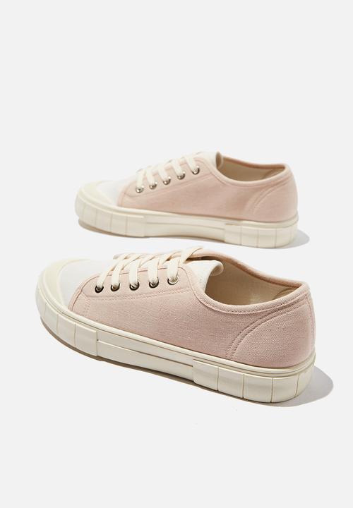 Cotton On - Peggy lace up plimsoll - baby pink ecru multi