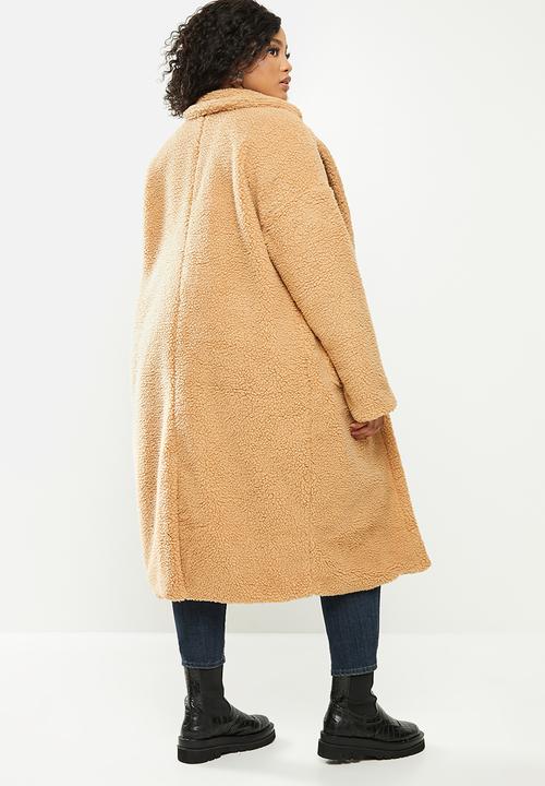 Missguided - Plus size pocket borg crombie - tan