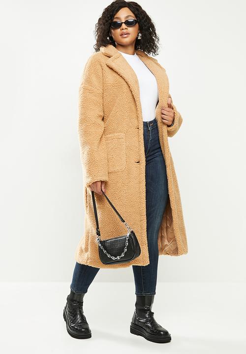 Missguided - Plus size pocket borg crombie - tan