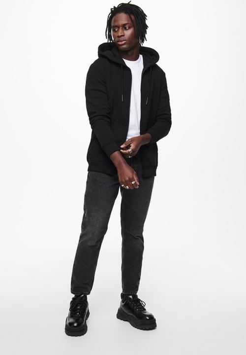 Only & Sons - Onsceres life zip thr. hoodie sweat - black