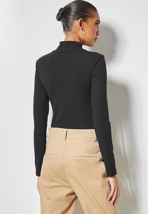 Superbalist - Rib turtleneck bodysuit with shoulder pad - black