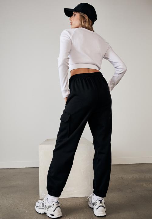 Factorie - Long sleeve raglan embroidered rib top - white
