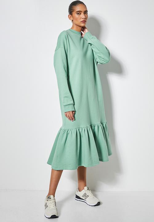 Superbalist - Cosy dropped waist dress with tier - sage